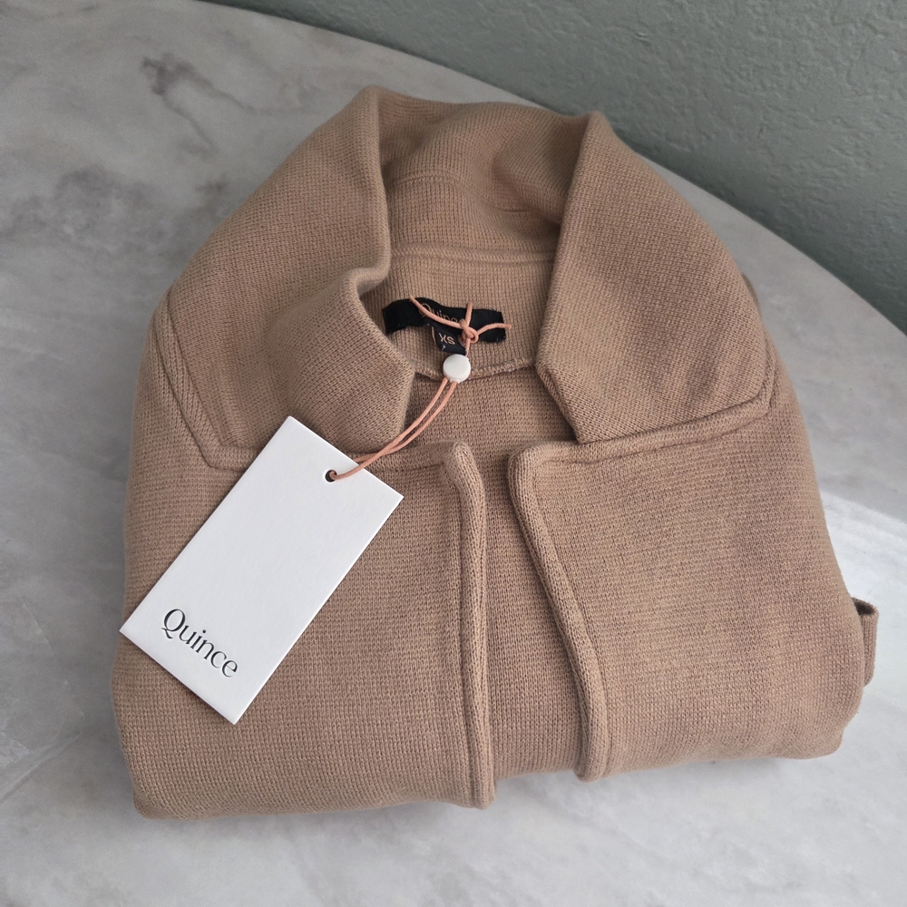 Quince Organic Cotton Knit Blazer Jacket In Camel XS - Picture 5 of 5
